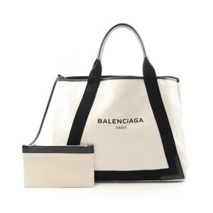 Balenciaga Navy Blue CABAS Tote Bag Canvas Leather White Black